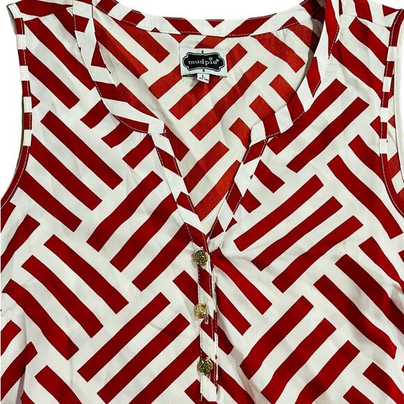 Mudpie Red White Geometric Pattern Tunic Gold Buttons L (12-14) 100% Polyester - Picture 4 of 15